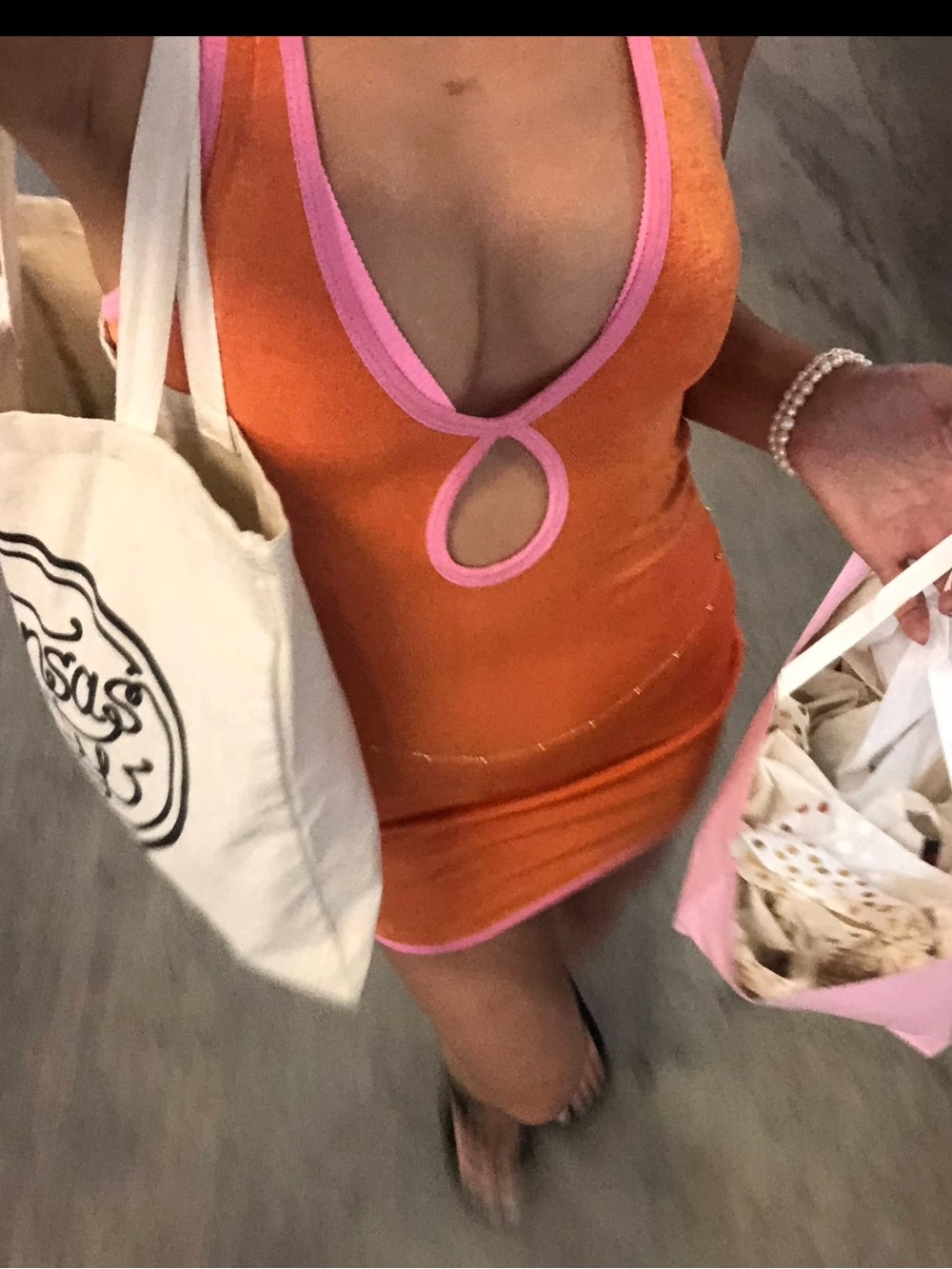 Orange Halter Mini Dress with Pink Trim